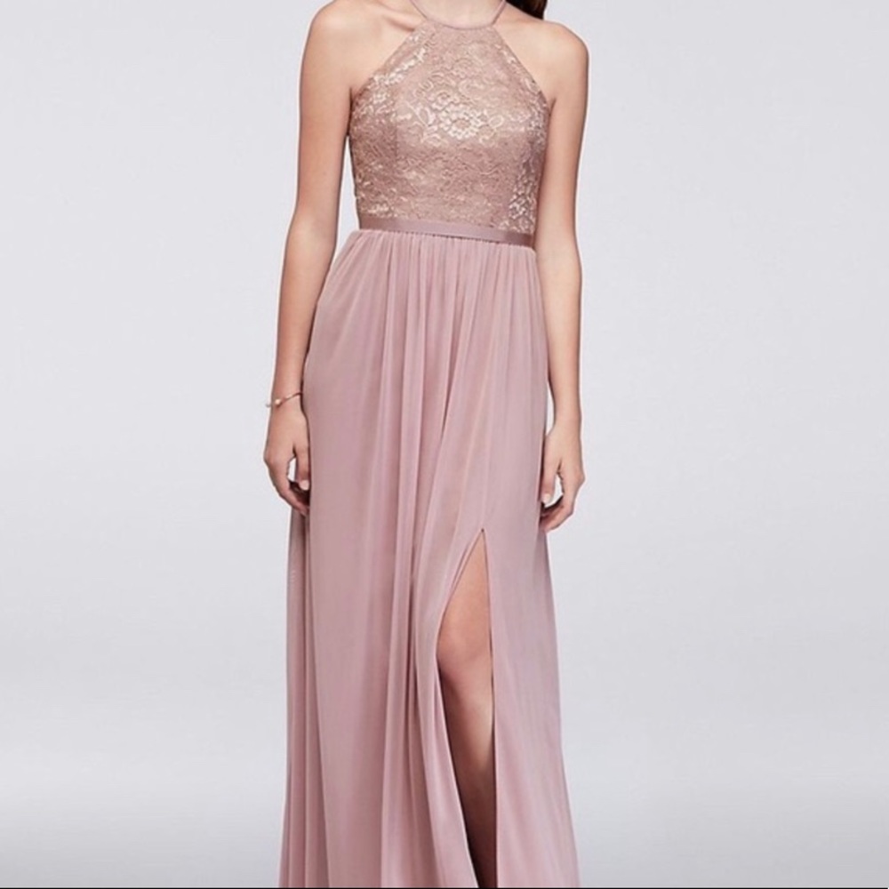 ROSE GOLD DAVIDS BRIDAL BRIDESMAIDS DRESS WITH OPEN BACK